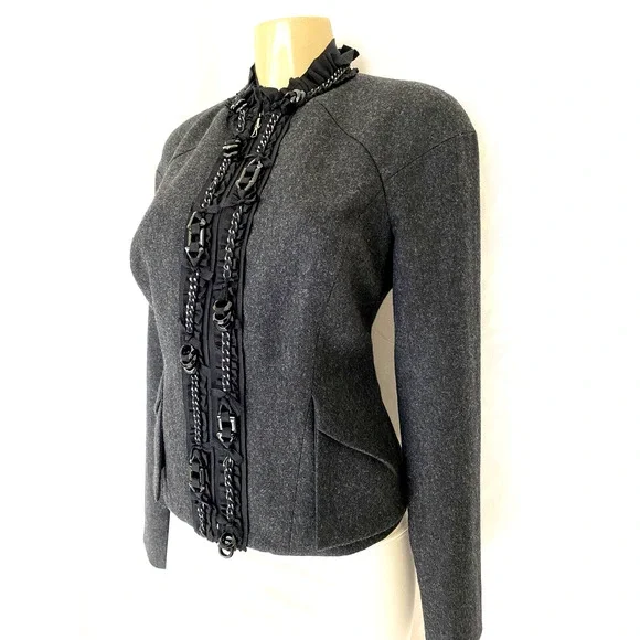 NWOT Magaschoni Collection Embellished Wool Blend Blazer Jacket Charcoal… - Picture 2 of 6